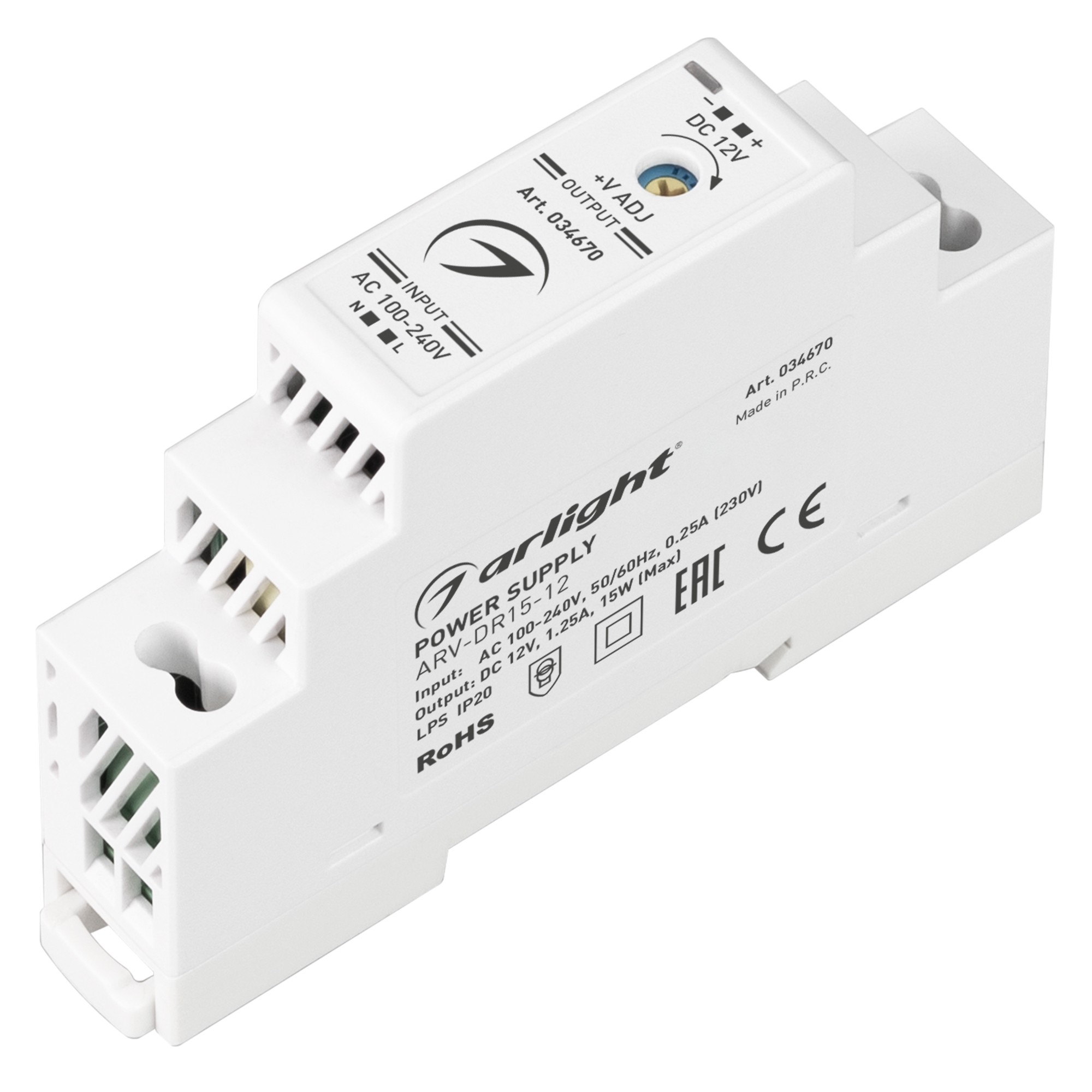 Arlight Блок питания ARV-DR15-12 (12V, 1.25A, 15W) (IP20 DIN-рейка) фото