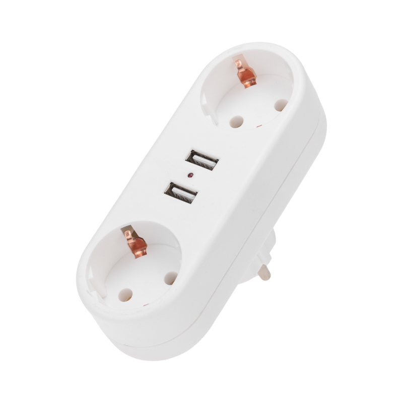 REXANT Двойник электрический линейный 16А с/з, 2 USB-разъема, 2,4А, белый фото