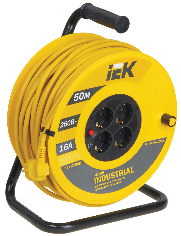 IEK Катушка УК50 с термозащитой 4 места 2Р+PЕ/50метров 3х1,5 мм2 Industrial фото