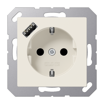 JUNG Розетка SCHUKO® с USB-зарядным устройством, тип А термопласт слоновая кость фото