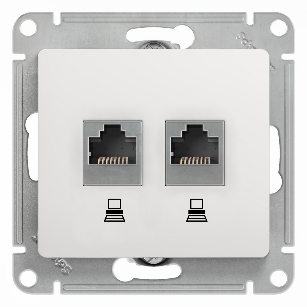 Systeme Electric Glossa Бел Розетка 2-ая компьютерная RJ45+RJ45, кат.5E фото