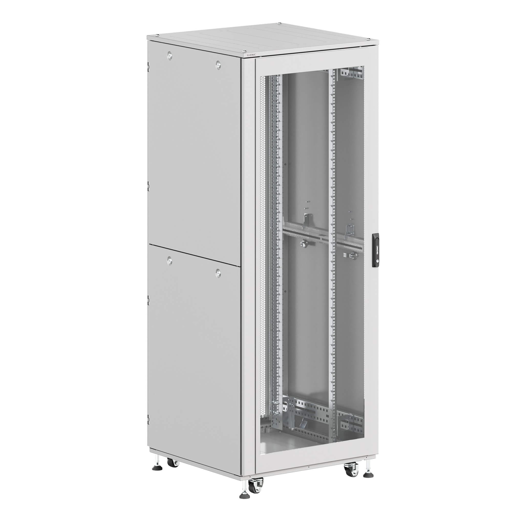 DKC Шкаф напольный разобранный 19'' IT-CQE-N 42U 800x800мм, крыша с вырубкой, дверь перф. и двойная перф., двойные боковые панели, серый RAL7035 фото