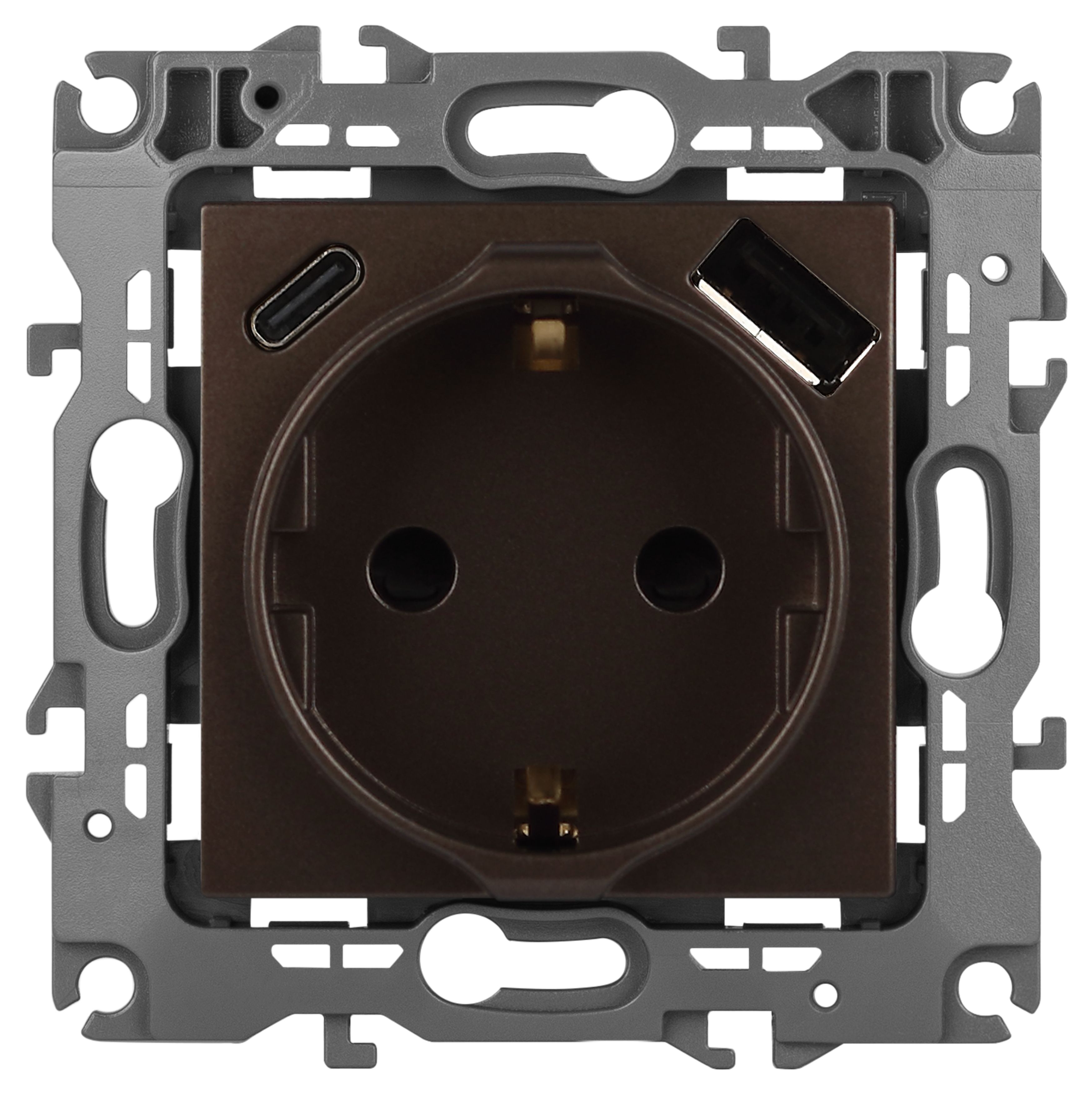 ЭРА Розетка Серия 12 12-4108-13 2P+E 16A-250В со шторками с USB type-A+C 5В-3А бронза фото
