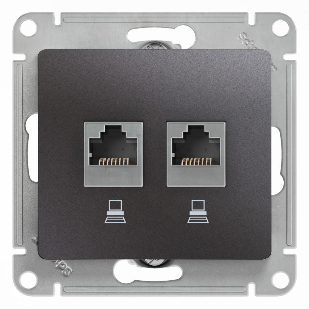 Systeme Electric Glossa Графит Розетка 2-ая компьютерная RJ45+RJ45, кат.5E фото