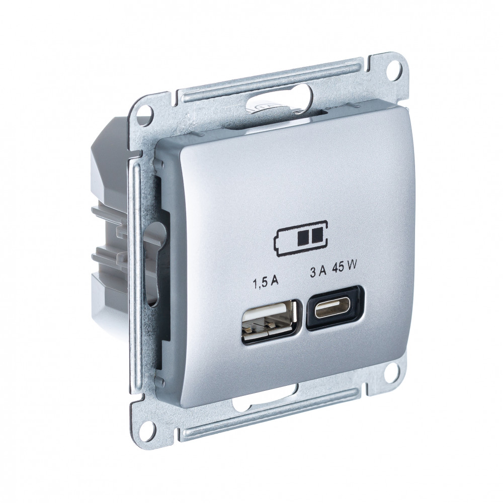 Systeme Electric Glossa Алюминий USB Розетка A + тип-C 45W высокоскор.заряд. QC, PD, мех. фото