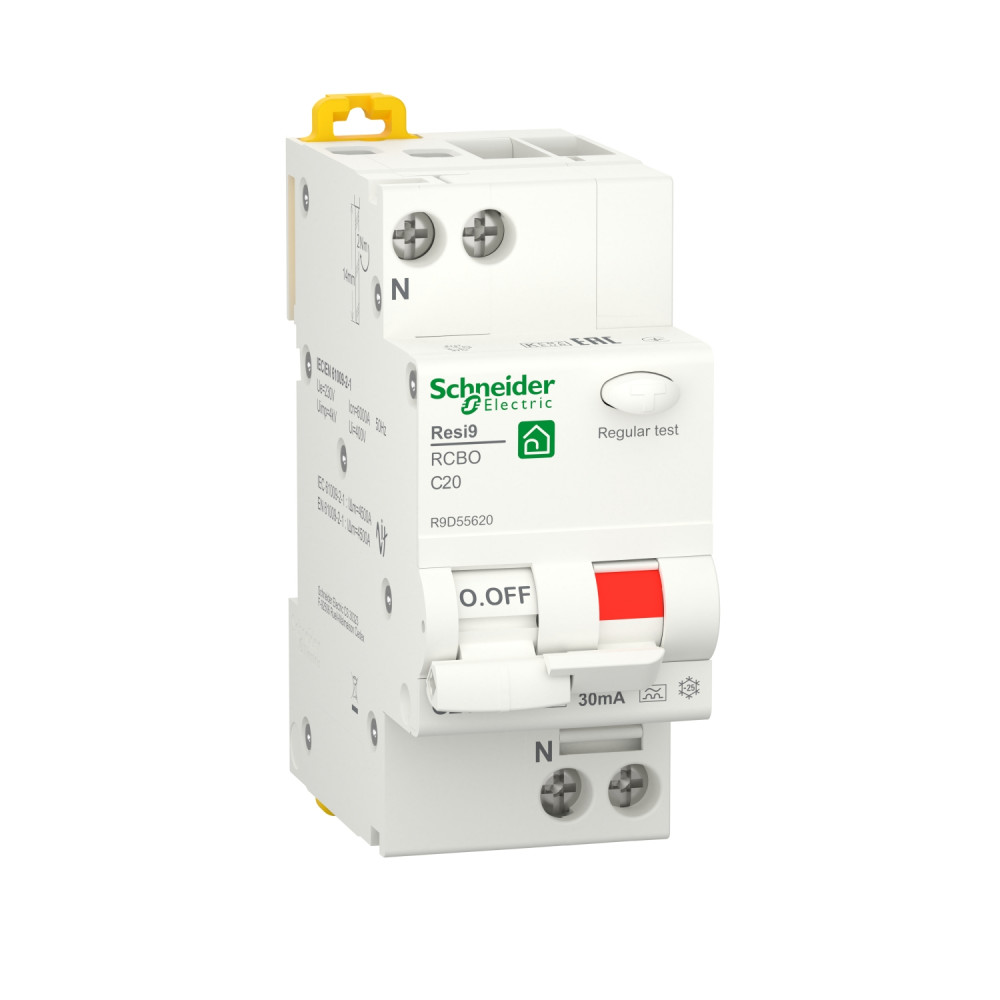 Schneider Electric RESI9 Автоматический выключатель дифференциального тока (ДИФ) 1P+N С 20А 6000A 30мА тип A фото
