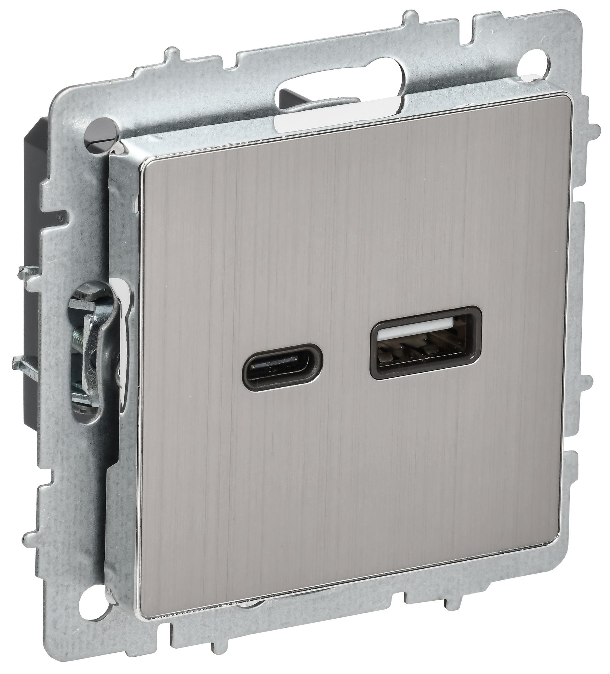 IEK BRITE Металл Хром/никель Роз. USB A+C 18Вт РЮ11-1-БрГН фото