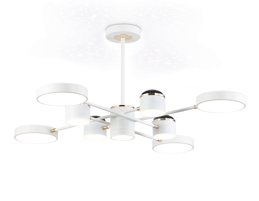 Ambrella Светильник светодиодный подвесной FL51627/9+4 WH/FGD белый/золото 132W 3000-6000K D850*370 (без ПДУ) фото