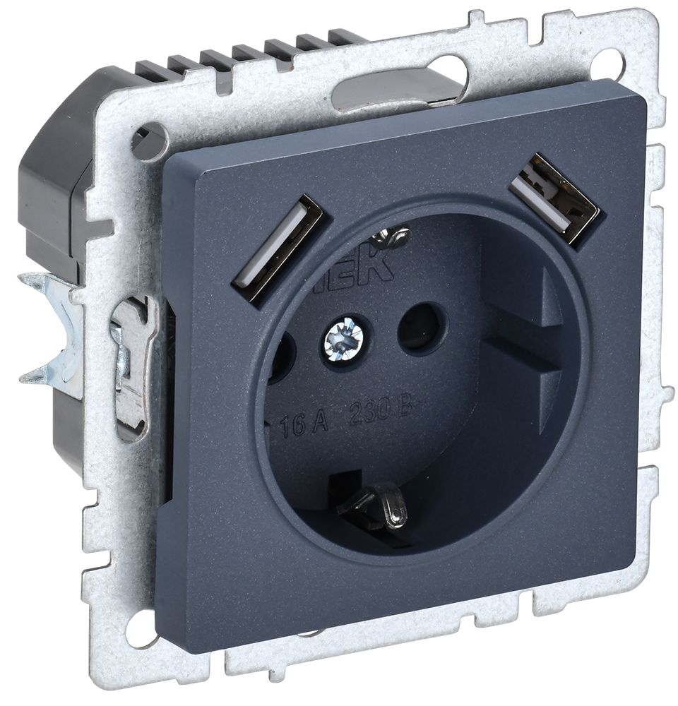 IEK BRITE BASE Маренго Розетка с з/к/ш 16А с USB A+A 2,1А РЮш10-1-БрМ фото
