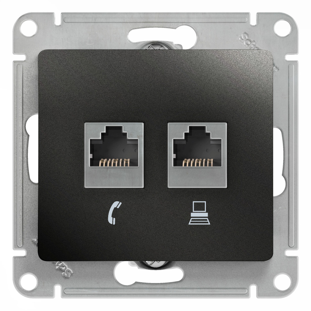 Systeme Electric Glossa Антрацит Розетка 2-ая RJ11+RJ45, кат.5E фото