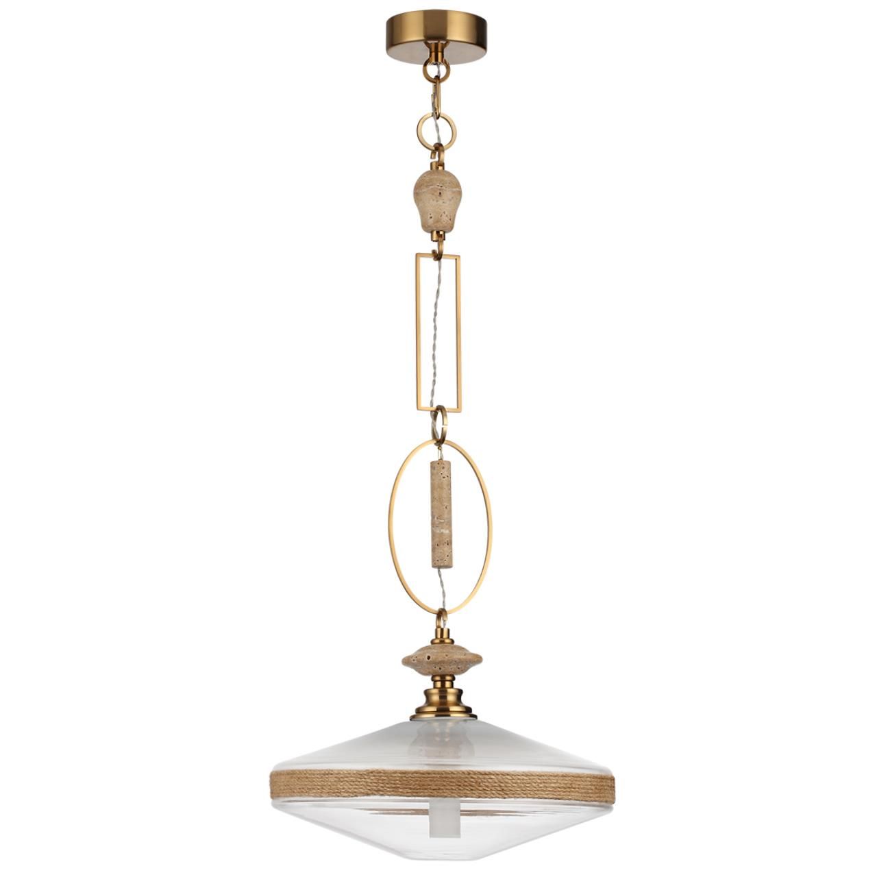 Odeon Light 5441/1 PENDANT ODL_EX26 035 сатинированн.латунь/прозрачн./металл/стекло/травертин/веревка Подвес G9 LED 6W KREMA фото