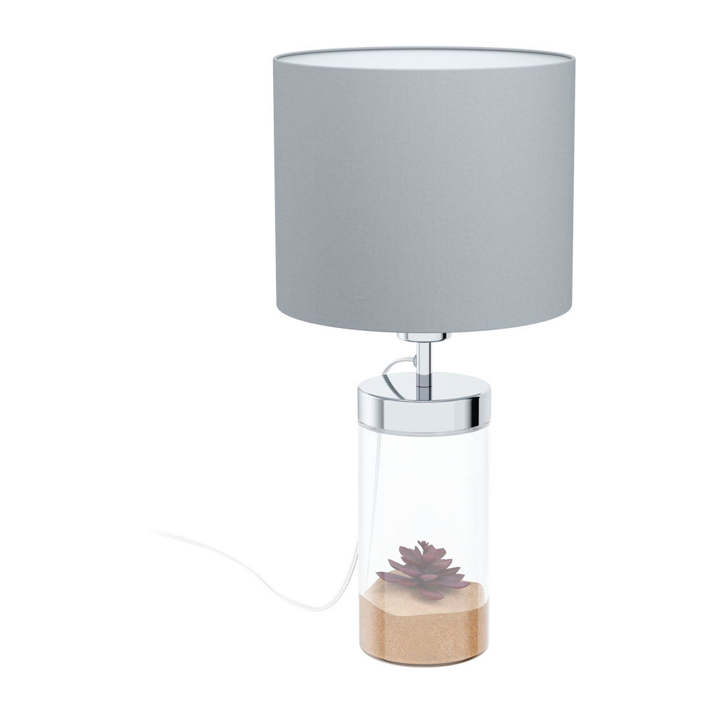 Eglo 99289 Настольная лампа LIDSING, 1x40W(E27), стекло, прозрачный/текстиль, серо-коричневый фото