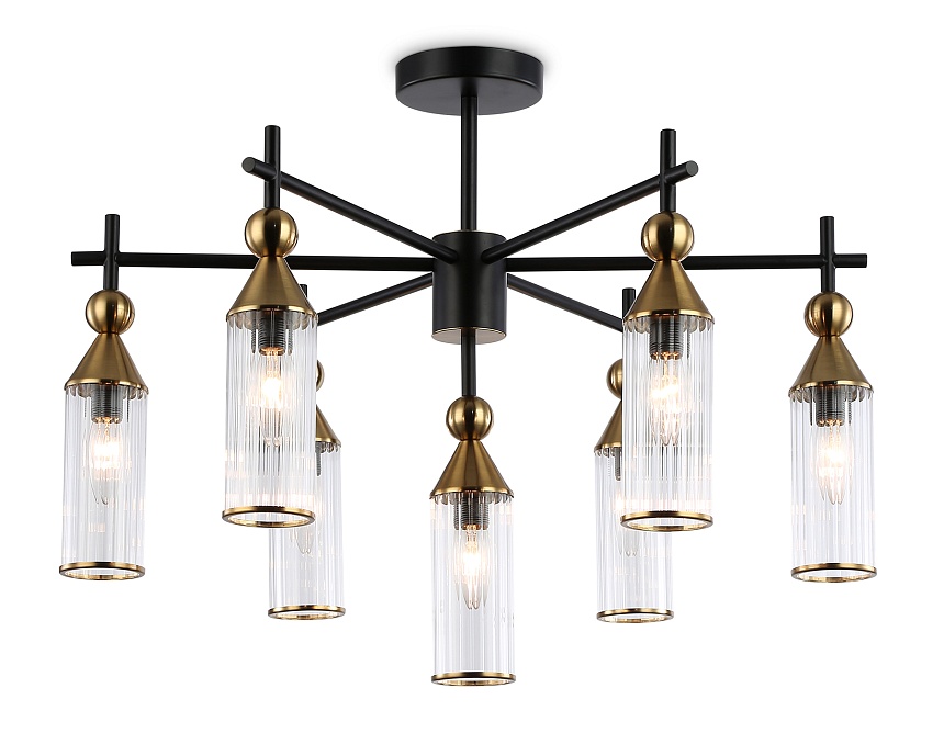Ambrella Светильник на штанге LH55257/7 BK/BS/CL черный/латунь/прозрачный E14*7 max 40W D640*520 фото