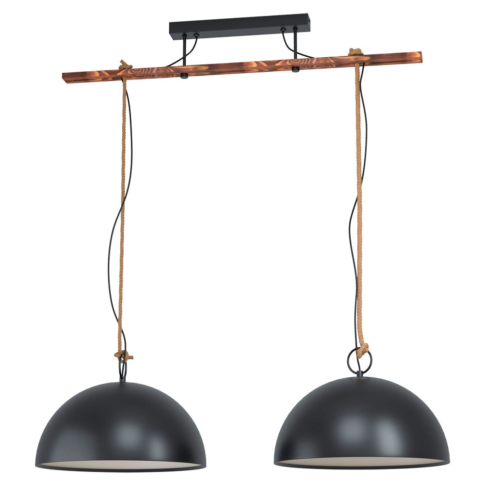 Eglo 43397 Подвес HODSOLL регул., 2х40W(E27), 1250х400, H1100, сталь, дерево, черн., коричн./сталь, черный фото
