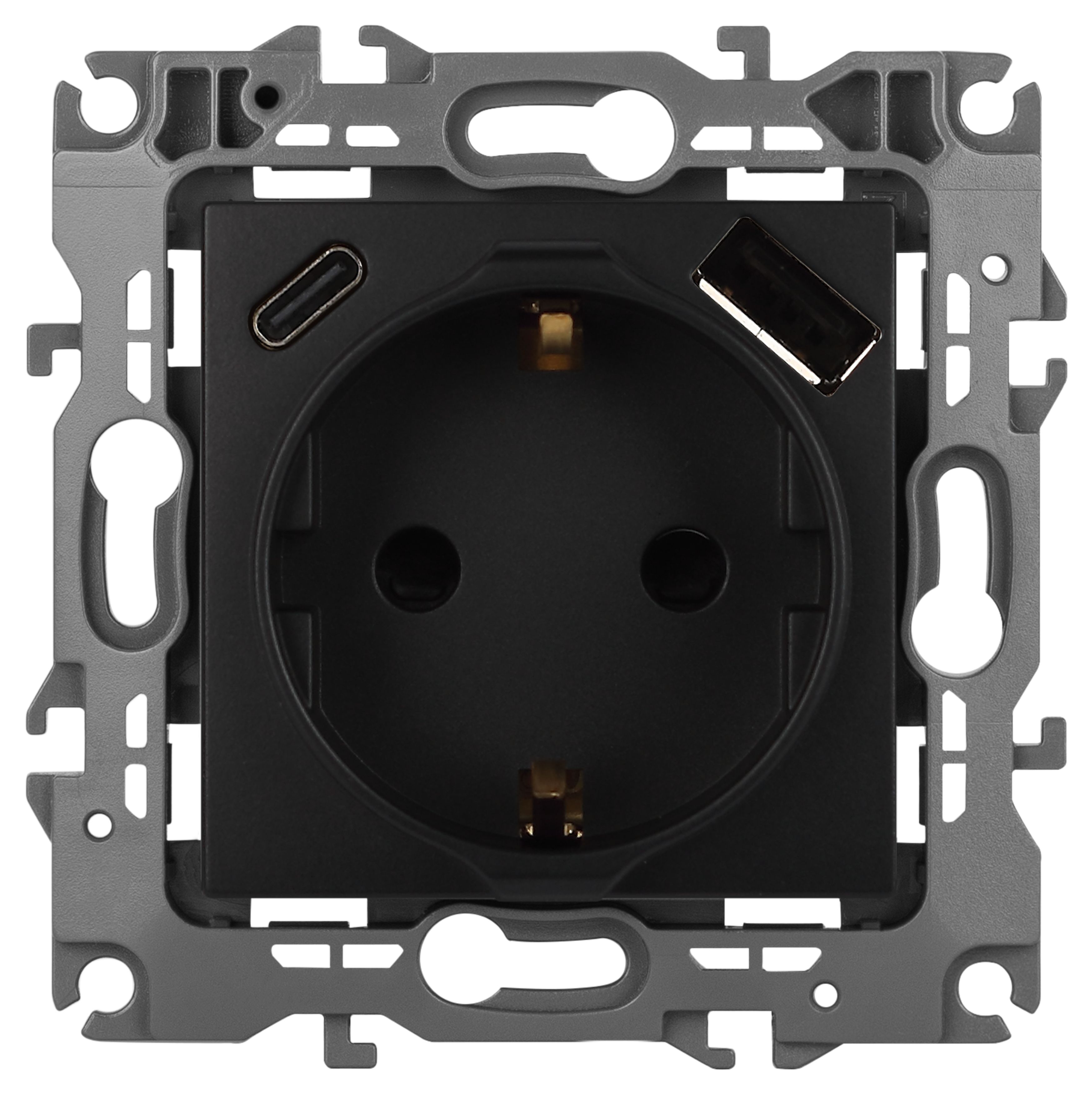 ЭРА Розетка Серия 12 12-4108-05 2P+E 16A-250В со шторками с USB type-A+C 5В-3А антрацит фото