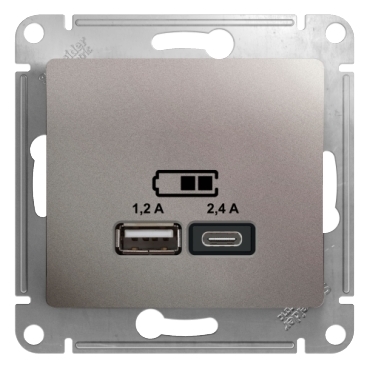 Systeme Electric Glossa Платина Розетка USB A+С, 5В/2,4А, 2х5В/1,2А фото