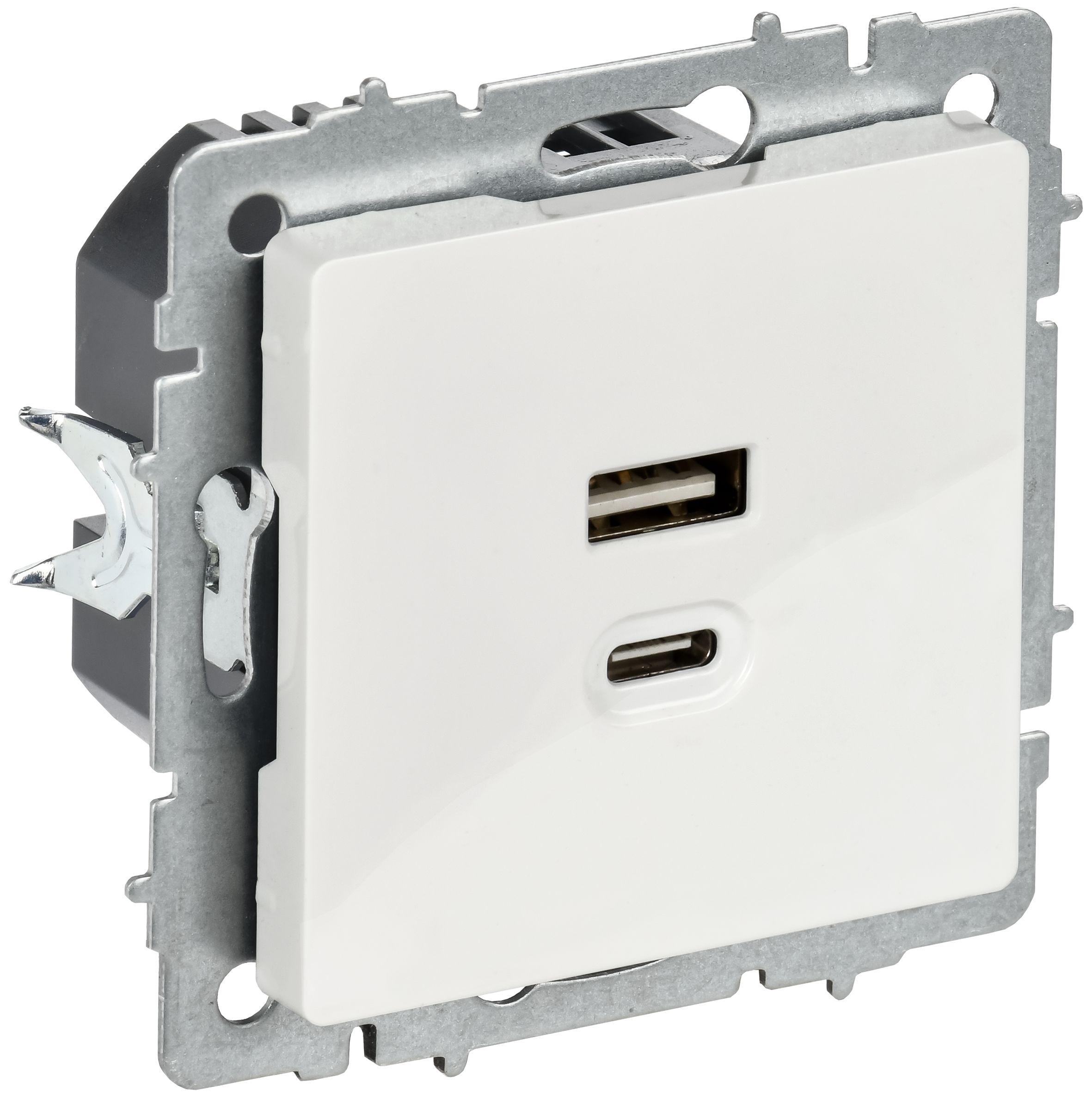 IEK BRITE Роз. USB A+C 45Вт высокоск. зар. РЮ11-2-БрБ бел. фото