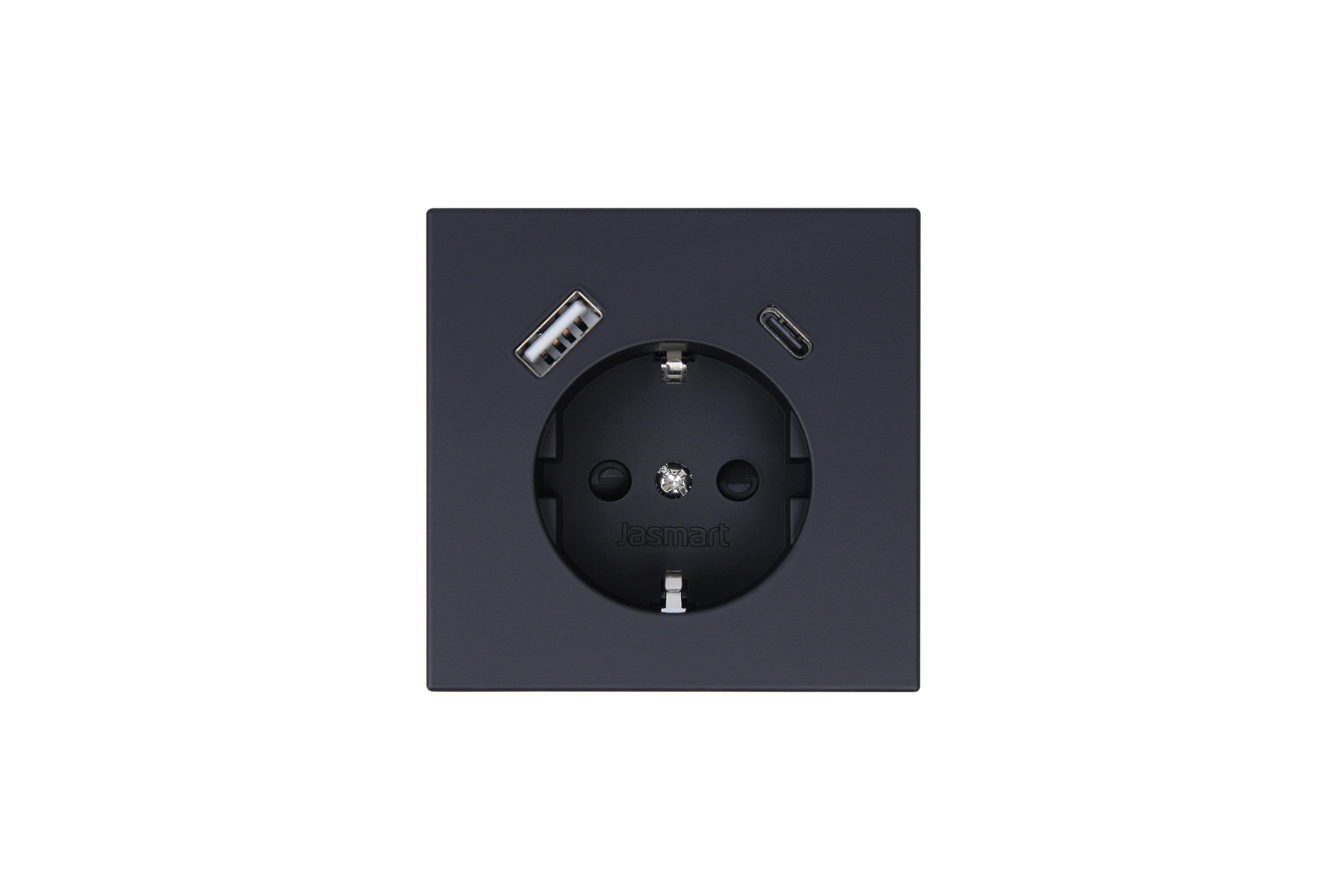 Jasmart FD Черный матовый (soft touch) Розетка с/з со шторками 16A c USB A+C 25W фото