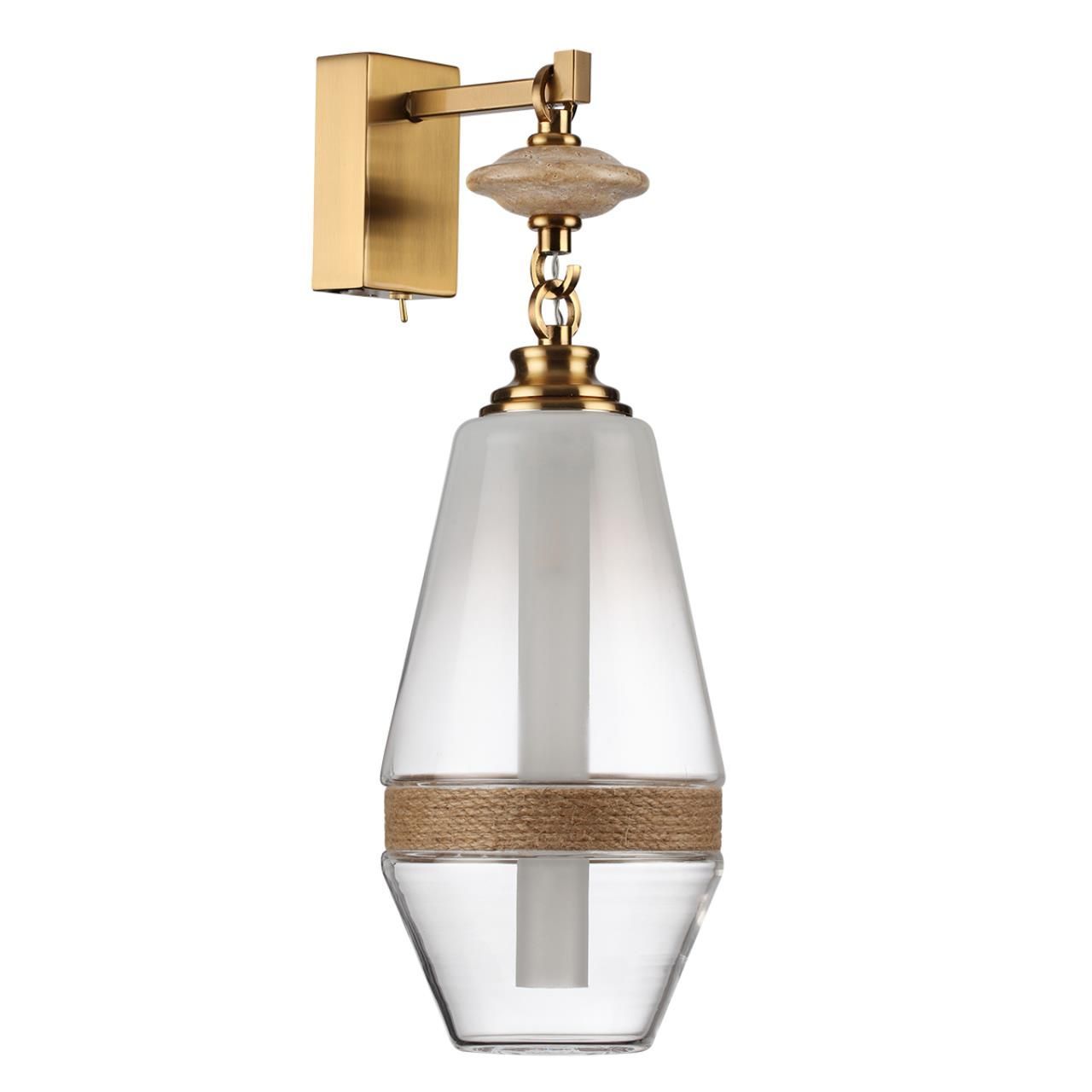 Odeon Light 5441/1W PENDANT ODL_EX26 035 сатинированн.латунь/прозрачн./металл/стекло/травертин/веревка Настенный светильник G9 LED 6W KREMA фото