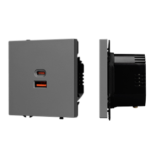 Arlight Механизм розетки с быстрой USB зарядкой SCT-NOBE-MUAC-SFPL-FC-GR (65W, QC3) (Серый базальт) фото