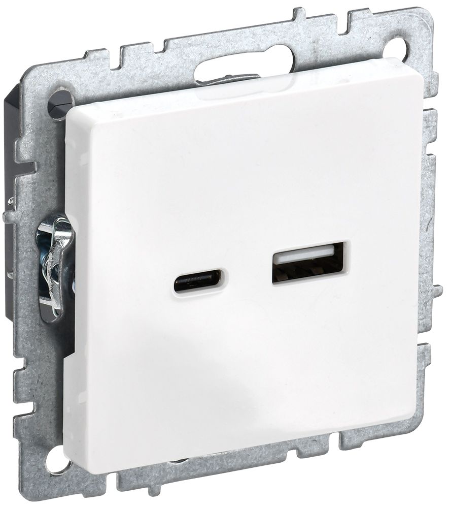 IEK BRITE BASE Белый Розетка USB A+C 18Вт РЮ11-1-БрБ фото