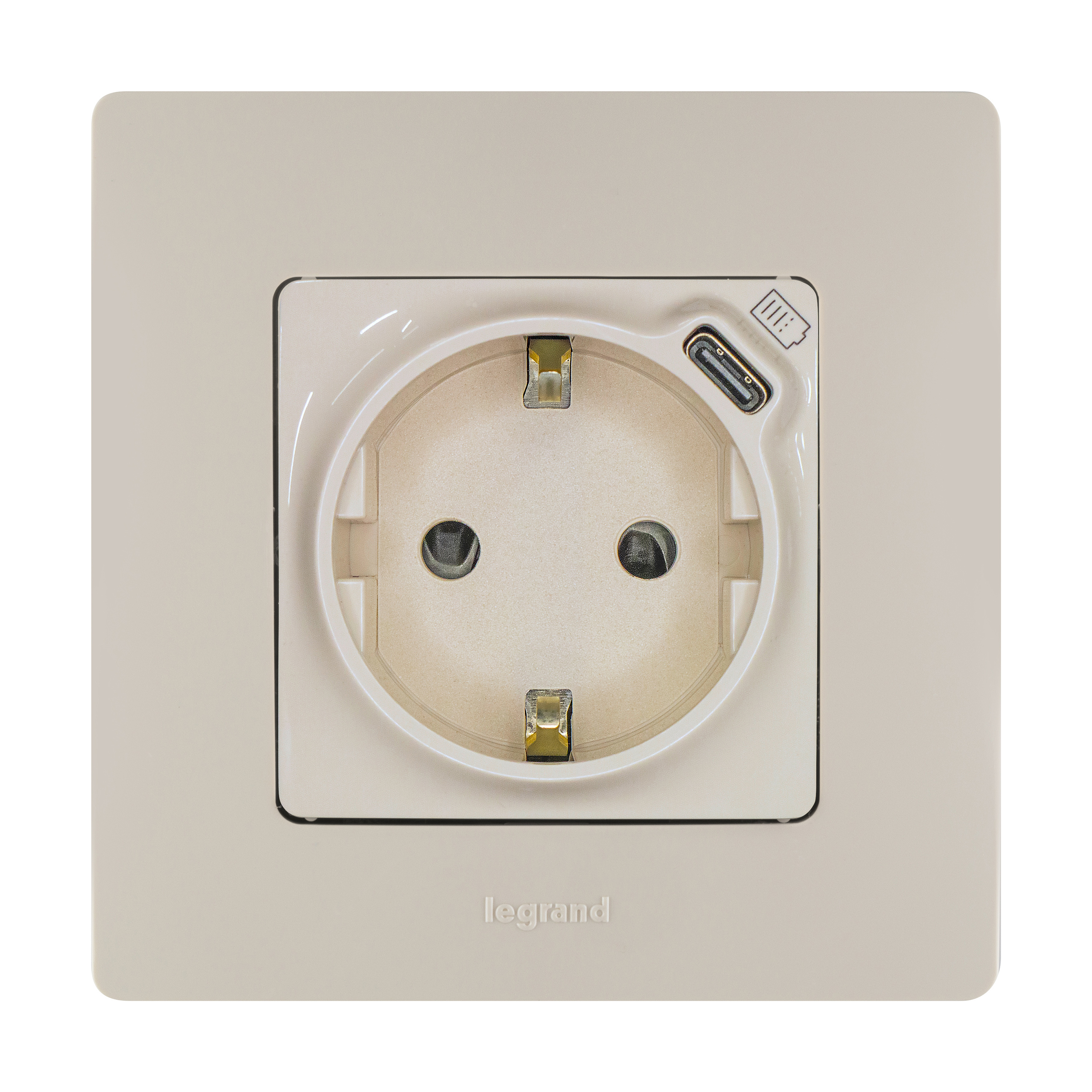 Legrand Etika Слоновая кость  Розетка с/з со шт. 16А 250В с USB тип C 1500мА 7,5Вт безвинтовые зажимы. фото