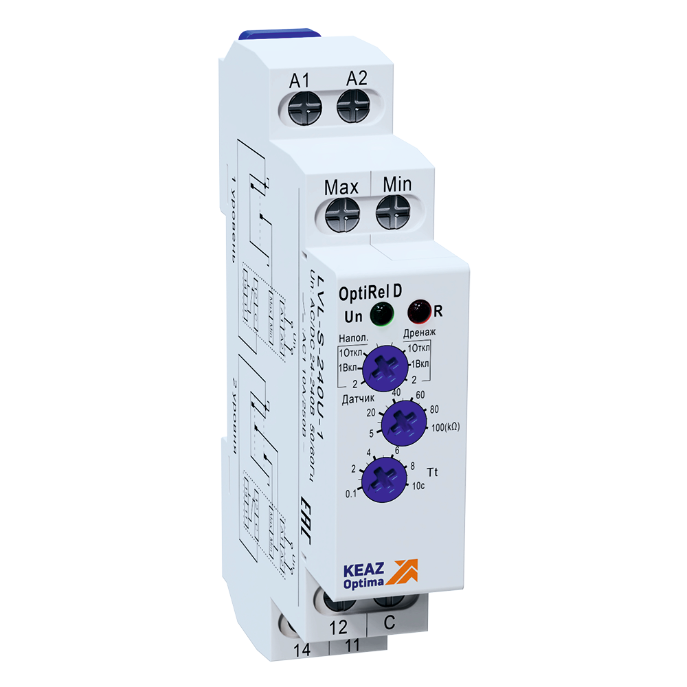 КЭАЗ Реле контроля уровня OptiRel D LVL-S-240U-1 с датчиком 1,5м 10А 1СО 24-240АС/DC. фото