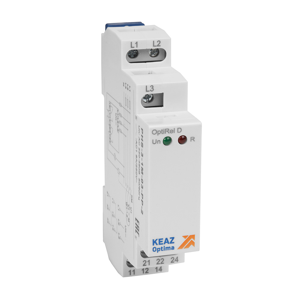 КЭАЗ Реле контроля фаз OptiRel D PHS-3-1M-03-PP-2 чередования обрыва фаз 3Ф 2СО. фото