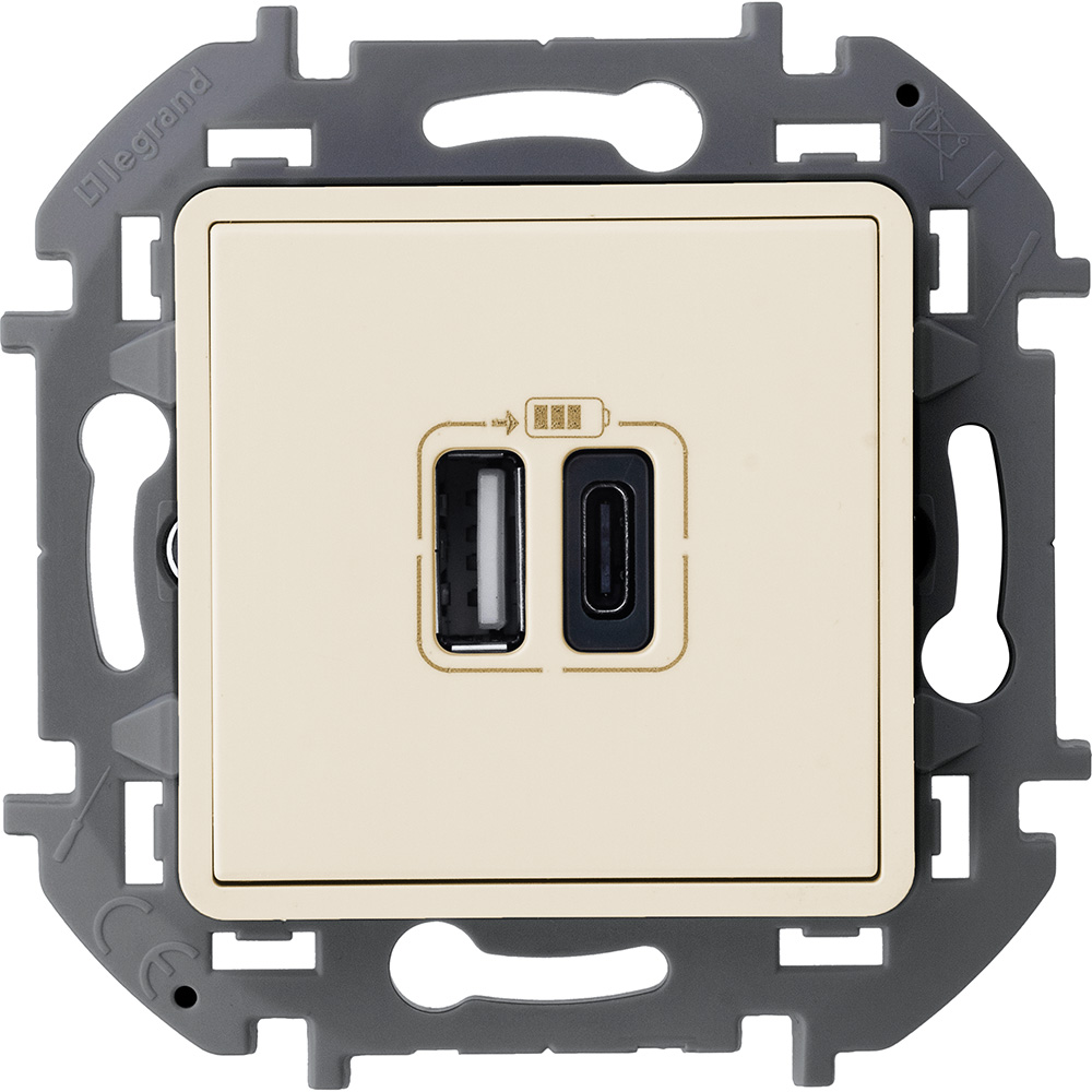 Legrand/Daccord INSPIRIA Слоновая кость Зарядное устройство с двумя USB-разьемами A-C 240В/5В 3000мА. фото