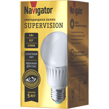Лампа Navigator NLL-A60-9-230-2.7K-E27-FR-SV (100/20/1)