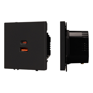 Arlight Механизм розетки с быстрой USB зарядкой SCT-NOBE-MUAC-SFPL-FC-BK (65W, QC3) (Черный оникс) фото