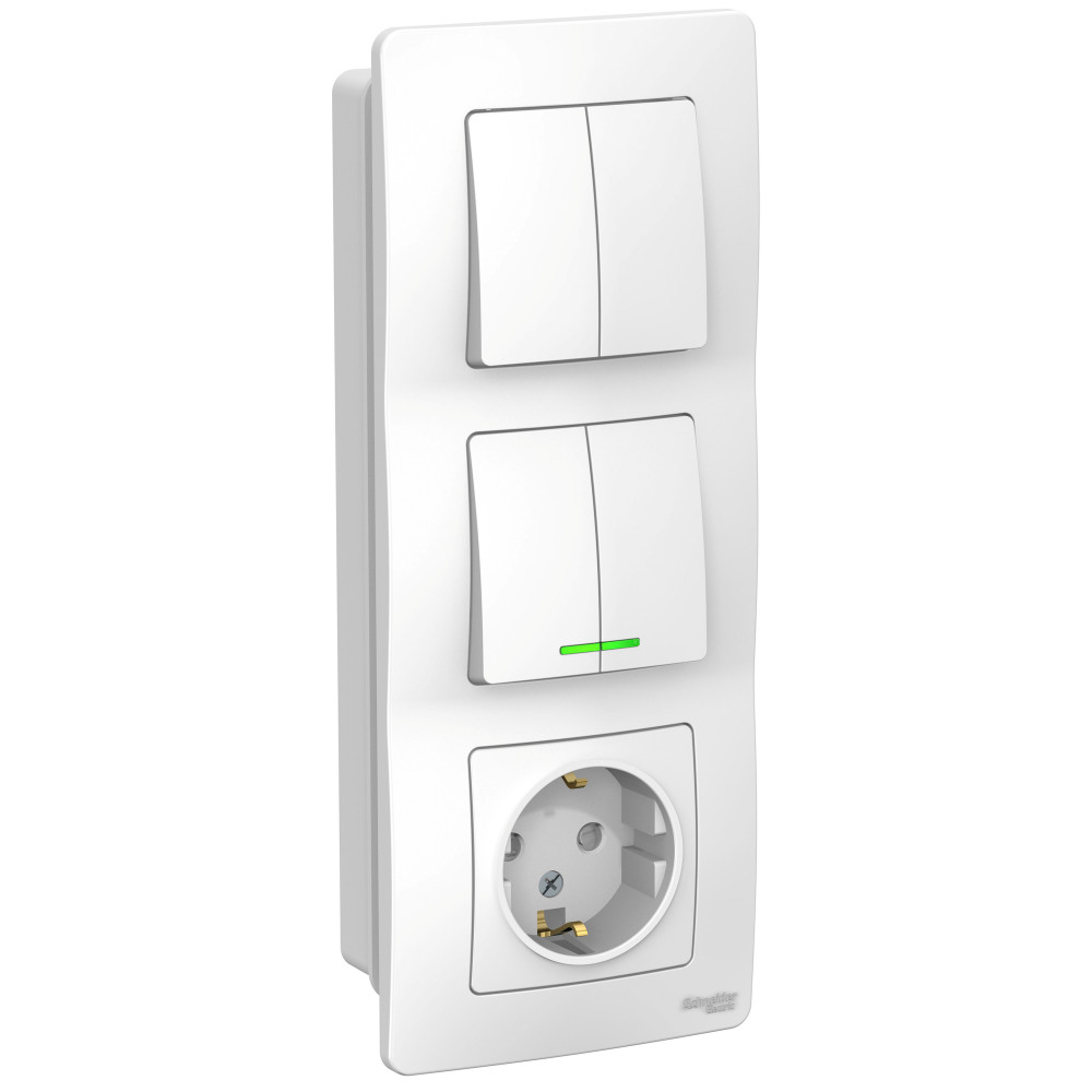 Systeme Electric Blanca внутр Бел Блок: Розетка з/к шт 16А, 250В+выкл 2кл.с подсветкой+выкл 2кл. фото