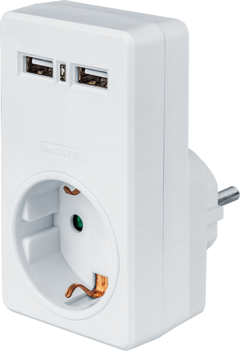 Адаптер Navigator NAD-USB02-1E-C-WH с/з 1 гн. USB2.1A (50/1/1)