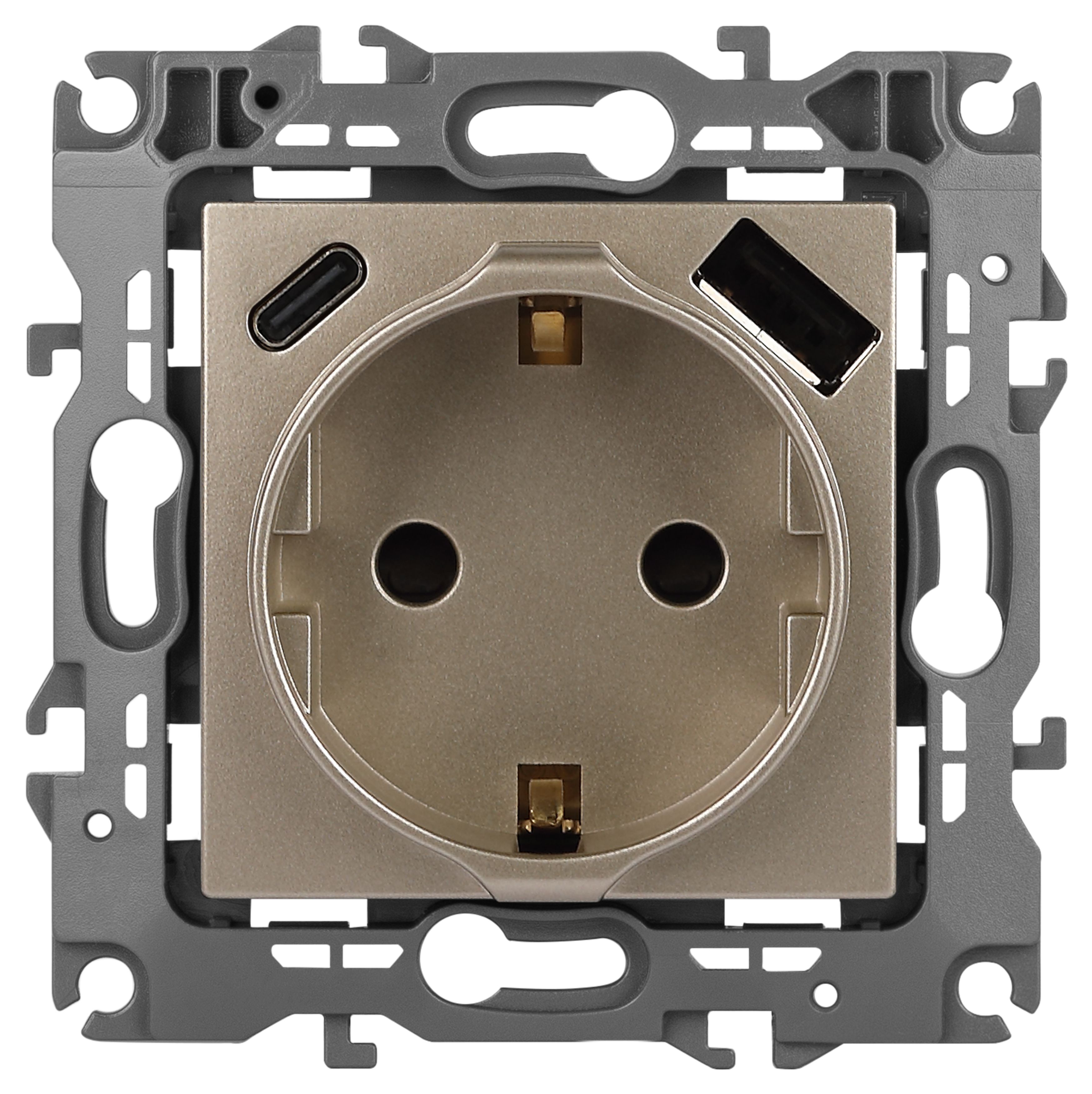 ЭРА Розетка Серия 12 12-4108-04 2P+E 16A-250В со шторками с USB type-A+C 5В-3А шампань фото