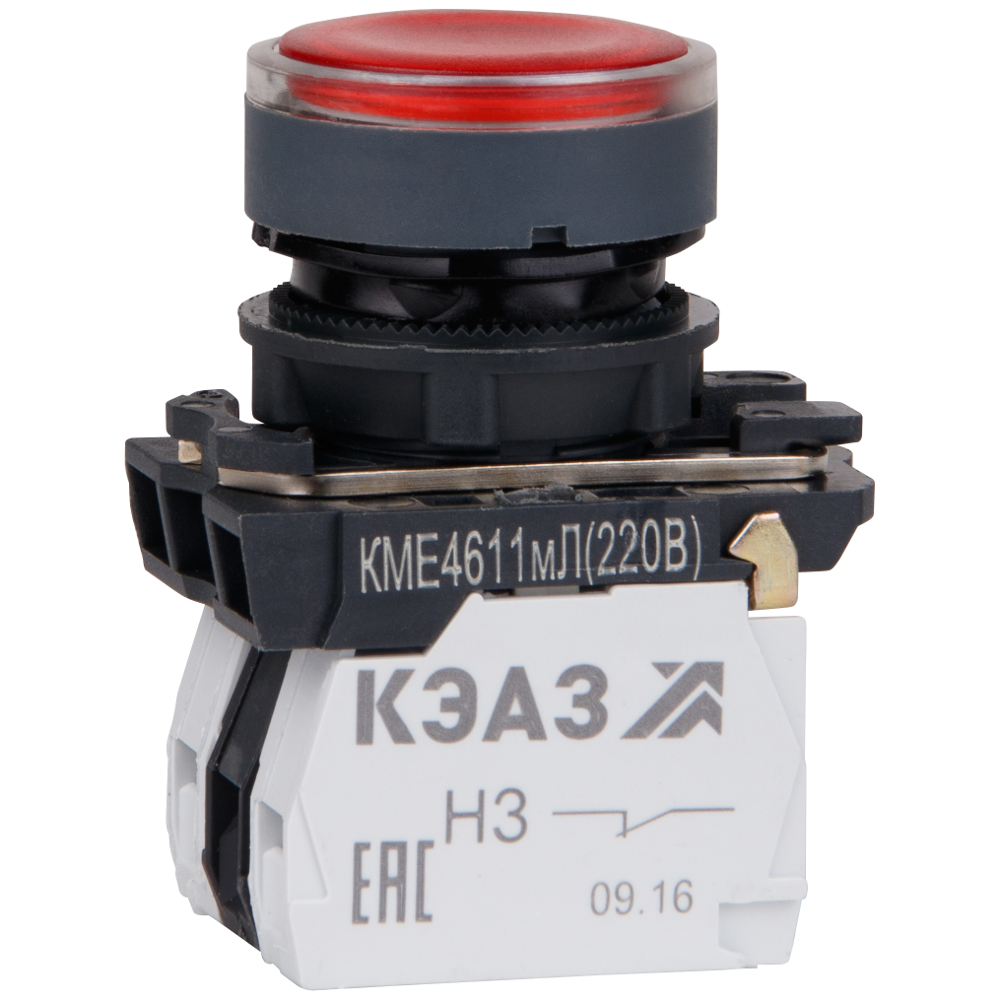 КЭАЗ Кнопка КМЕ4611мЛ-220В-красный-1но+1нз-цилиндр-индикатор-IP65. фото