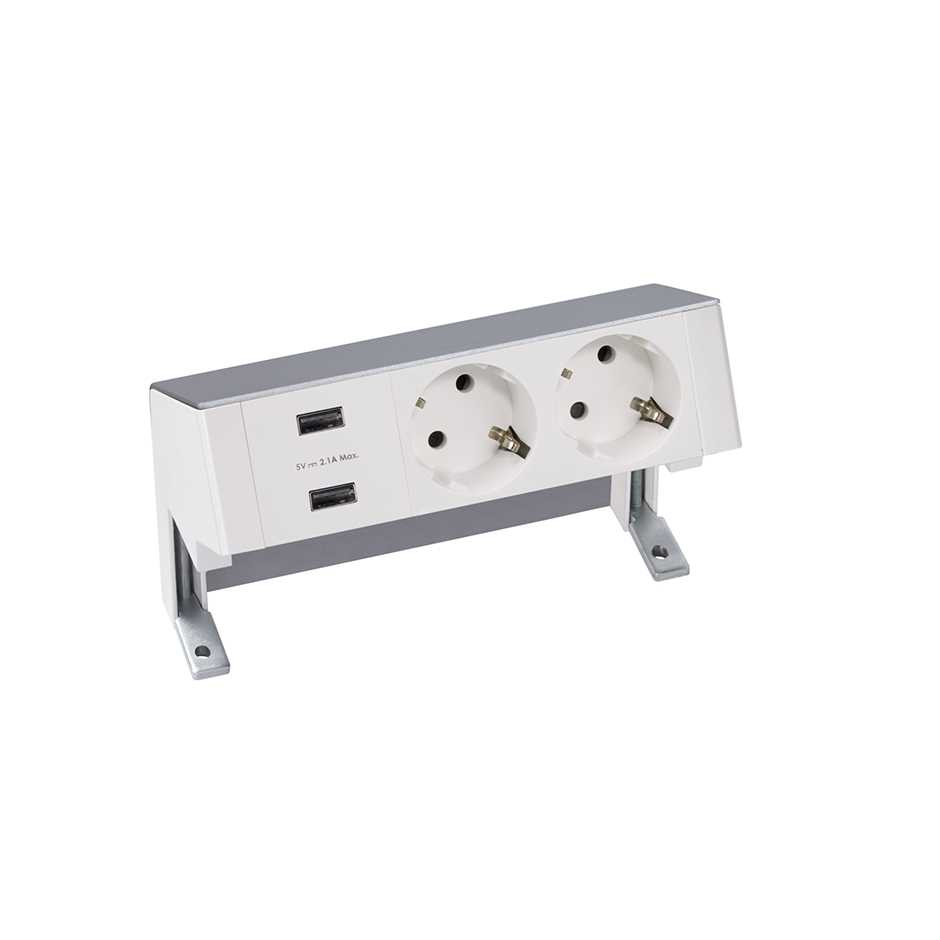 Simon 400 Настольный x3 розеточный блок, 2x2P+E, 2xUSB з/у, Алюминий, фото