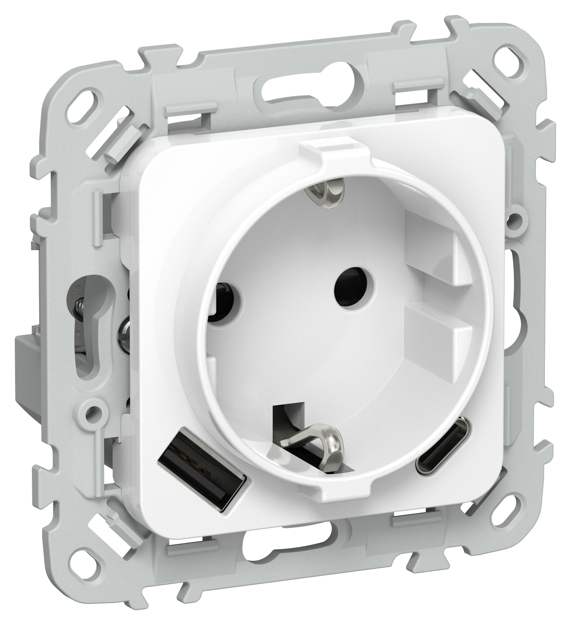IEK FLITE Белый Розетка 1-местная с заземлением с защитными шторками 16А с USB A+C 20Вт безвинтовое крепление фото