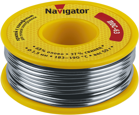 Припой Navigator NEM-Pos05-63K-1.5-K50 (ПОС-63, катушка, 1.5 мм, 50 гр)