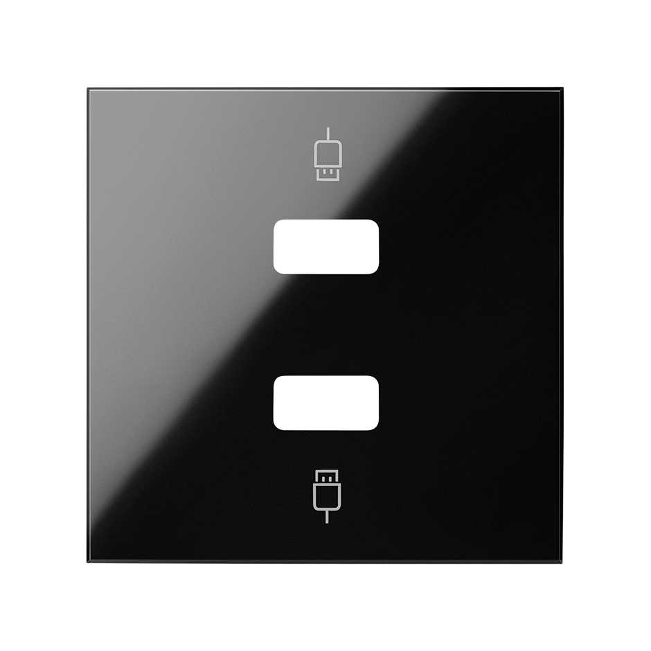 Simon 100 Черный глянец Накладка розетки 2xUSB фото