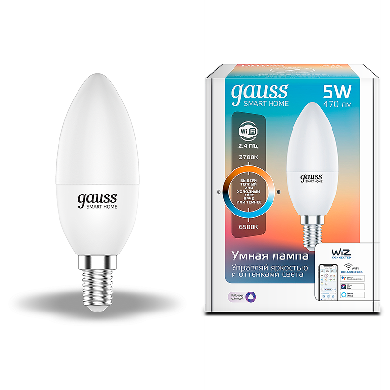 Gauss Лампа Smart Home С37 5W 470lm 2700-6500К Е14 изм.цвет.темп.+диммирование LED фото