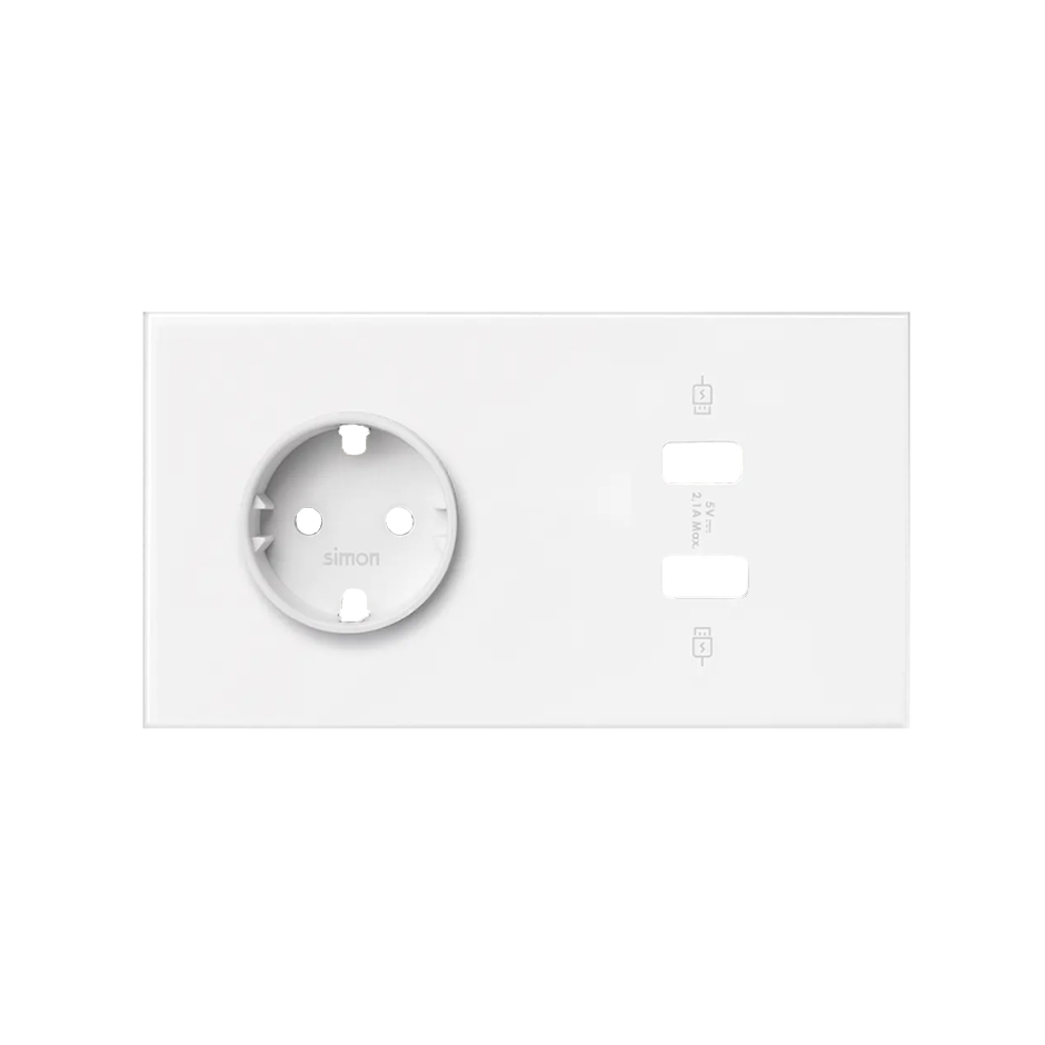 Simon 100 Белый матовый Кит 2 поста, фронт. Накладка на 1 розетку Schuko + 1 з/у 2хUSB фото