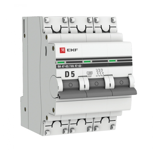 EKF Автоматический выключатель ВА 47-63 3P 5А (D) 4,5kA PROXIMA фото