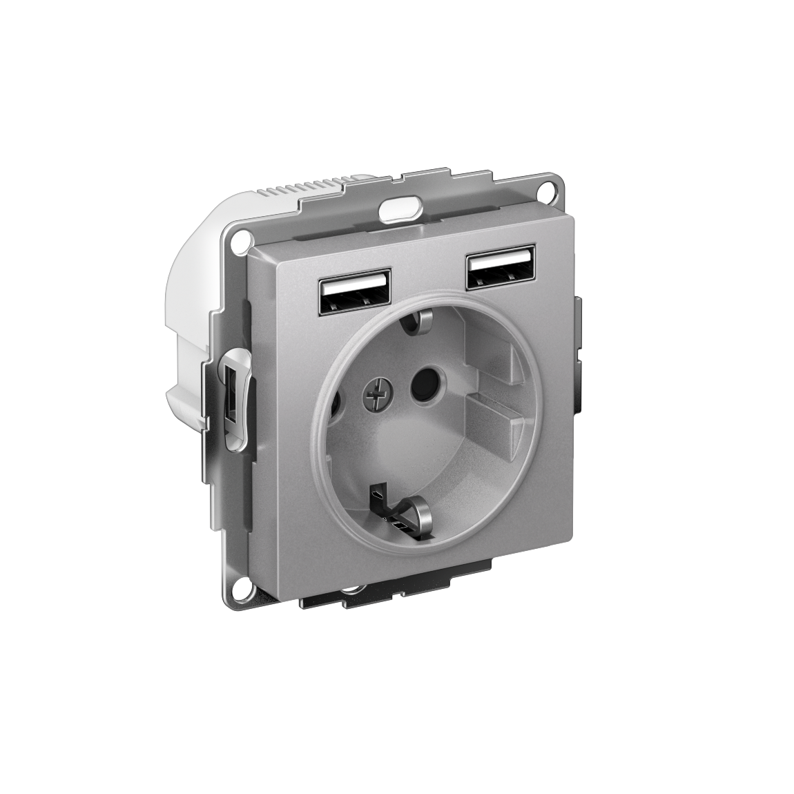Systeme Electric AtlasDesign Алюминий SO + USB Розетка A+A, 5В/2,4А, 2х5В/1,2А, механизм фото
