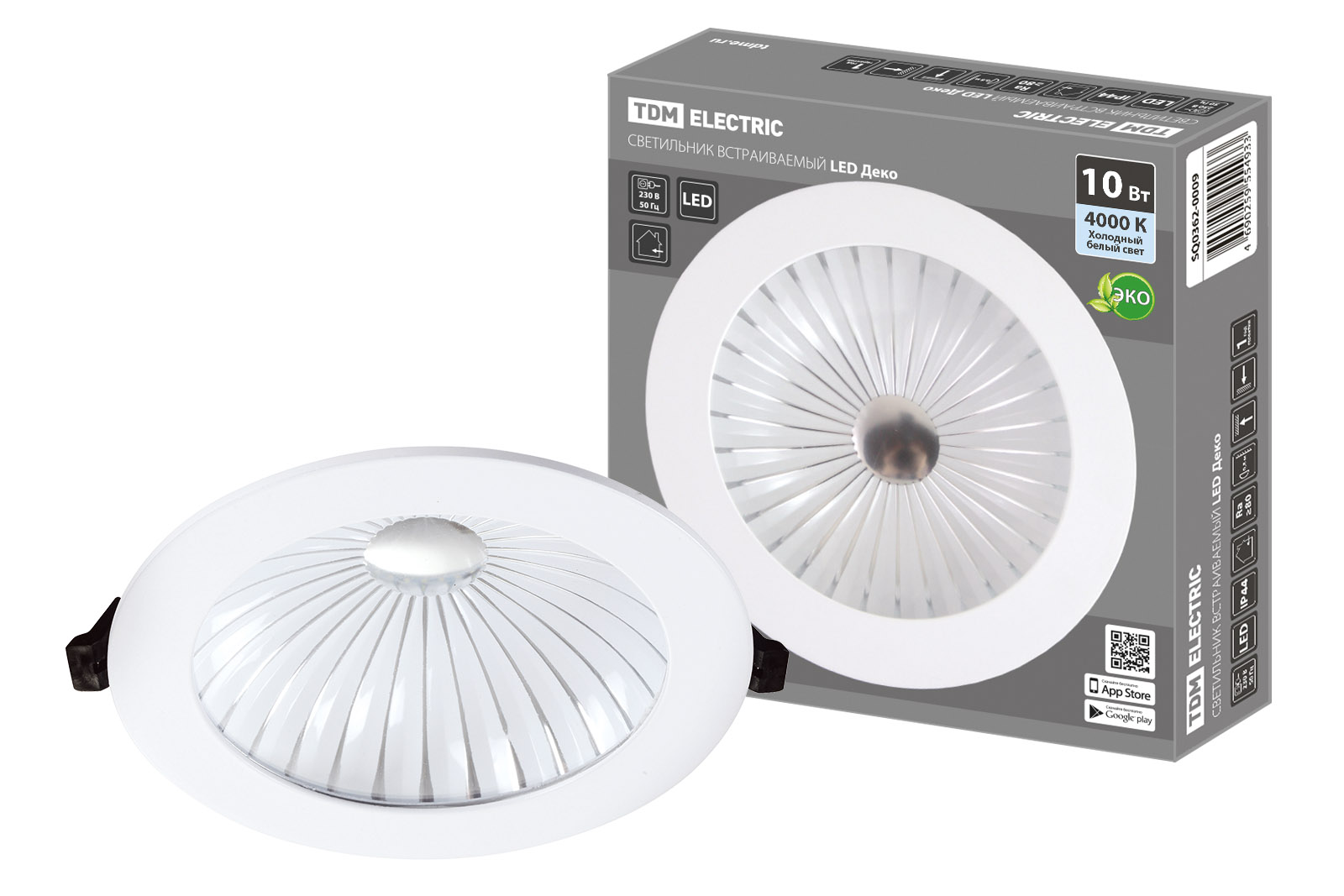 TDM Светильник встраиваемый LED Деко 06, 10 Вт, 4000K, кругл, D170 мм, хром./бел., IP44 фото
