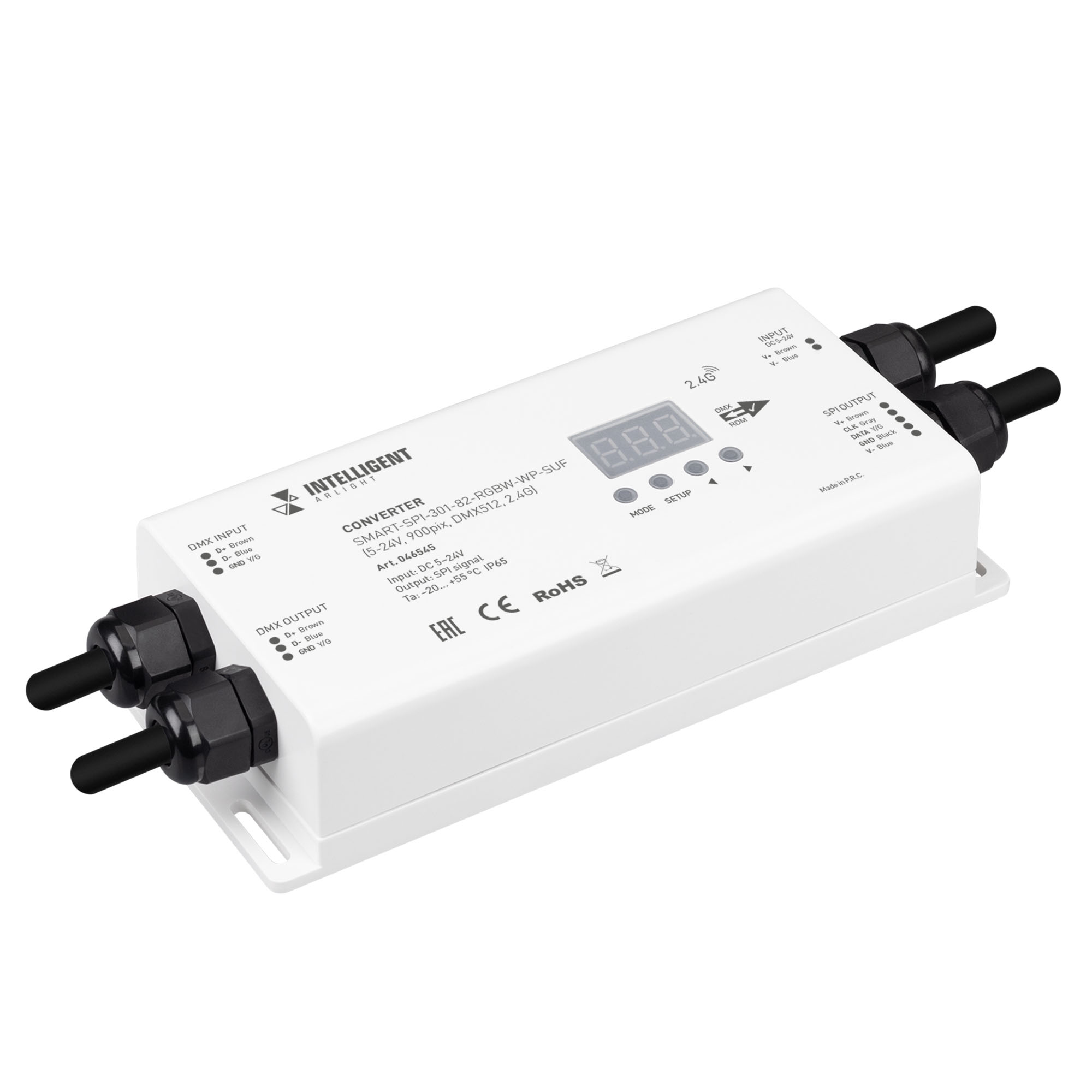Arlight INTELLIGENT Конвертер SMART-SPI-301-82-RGBW-WP-SUF (5-24V, 900pix, DMX512, 2.4G) (IARL, IP65 Пластик, 5 лет) фото