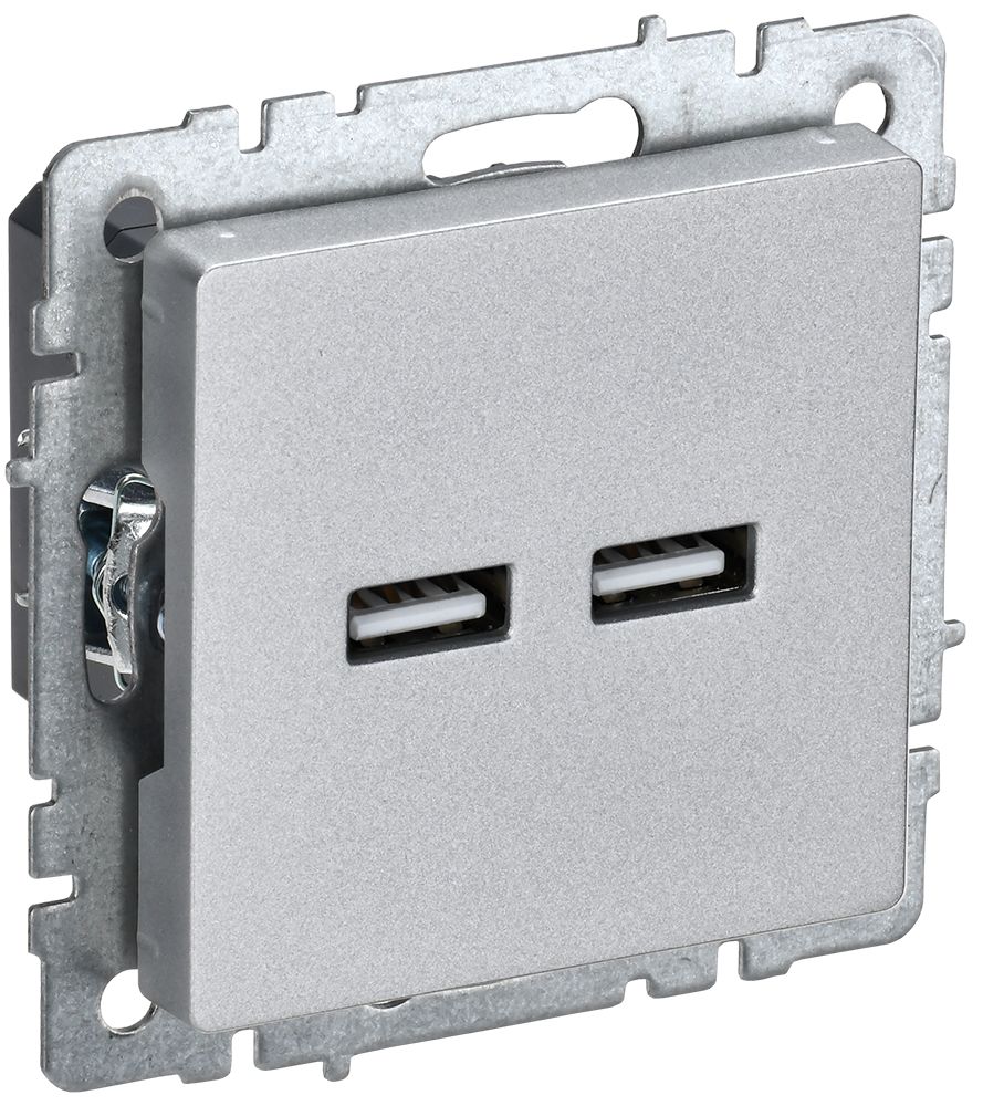 IEK BRITE BASE Алюминий Розетка USB A+A 3,1А РЮ10-1-БрА фото