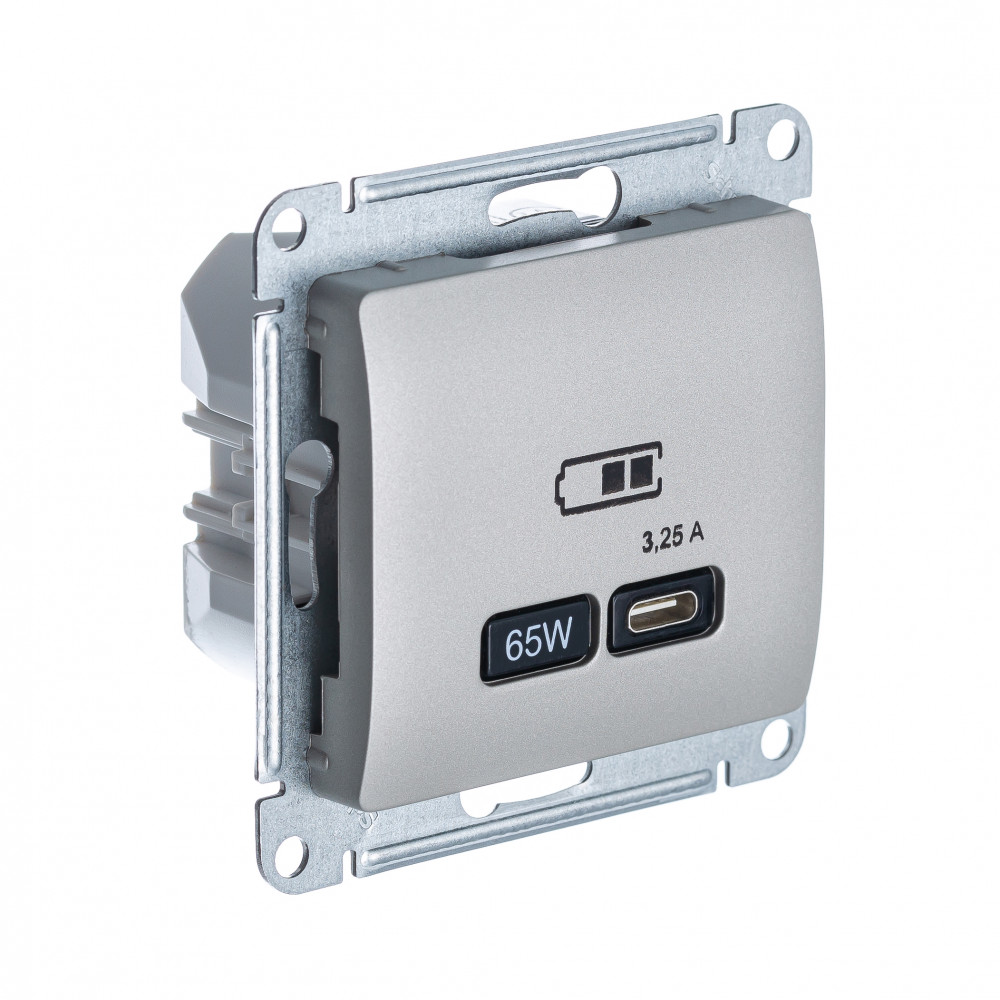 Systeme Electric Glossa Платина USB Розетка тип-C 65W высокоскор.заряд. QC, PD, мех. фото