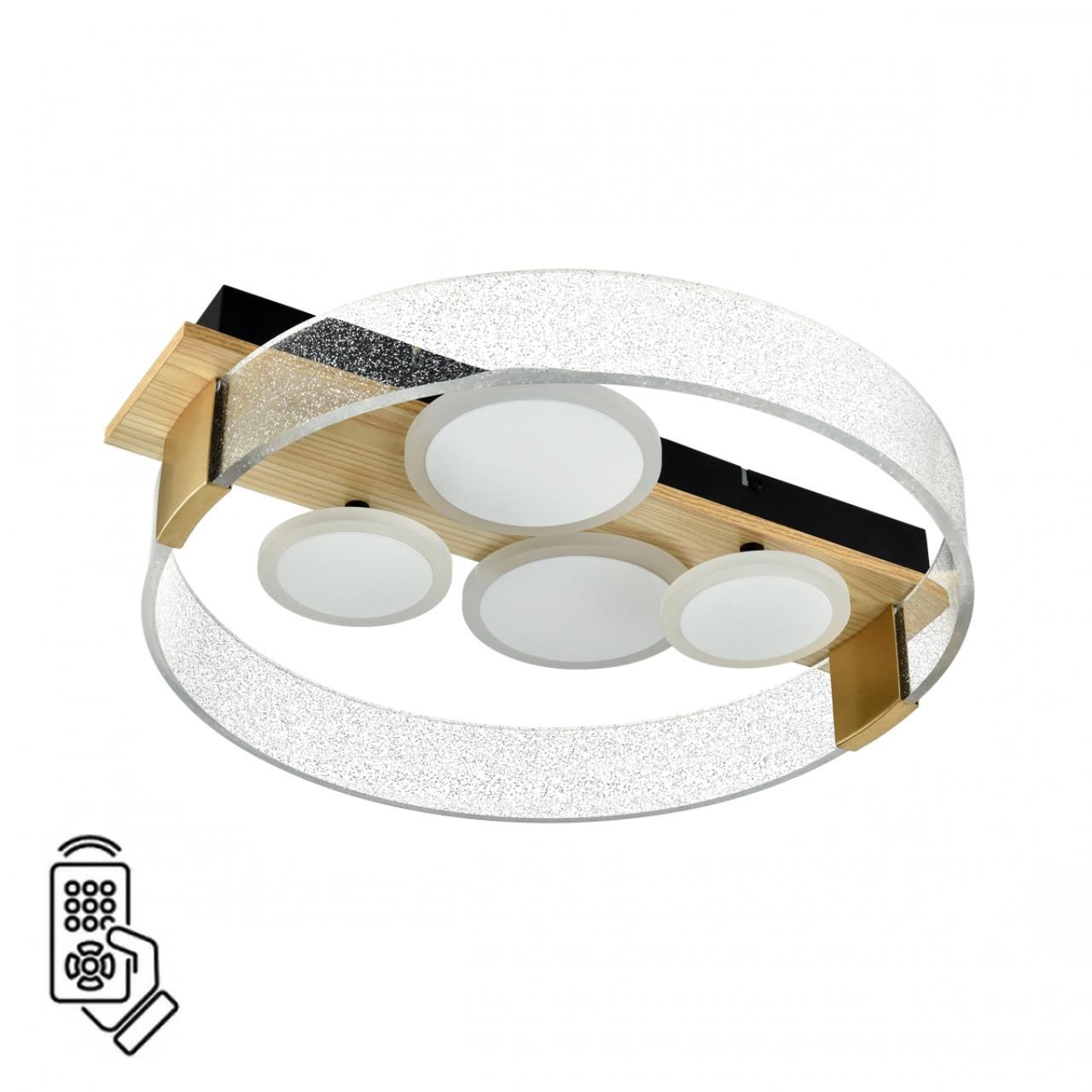 Sonex 7742/40L MITRA LED SN Светильник металл/акрил/МДФ/белый/под дерево/прозрачный/черный LED 40Вт 3000-6000К 470x420 IP20 пульт ДУ SPOTS фото