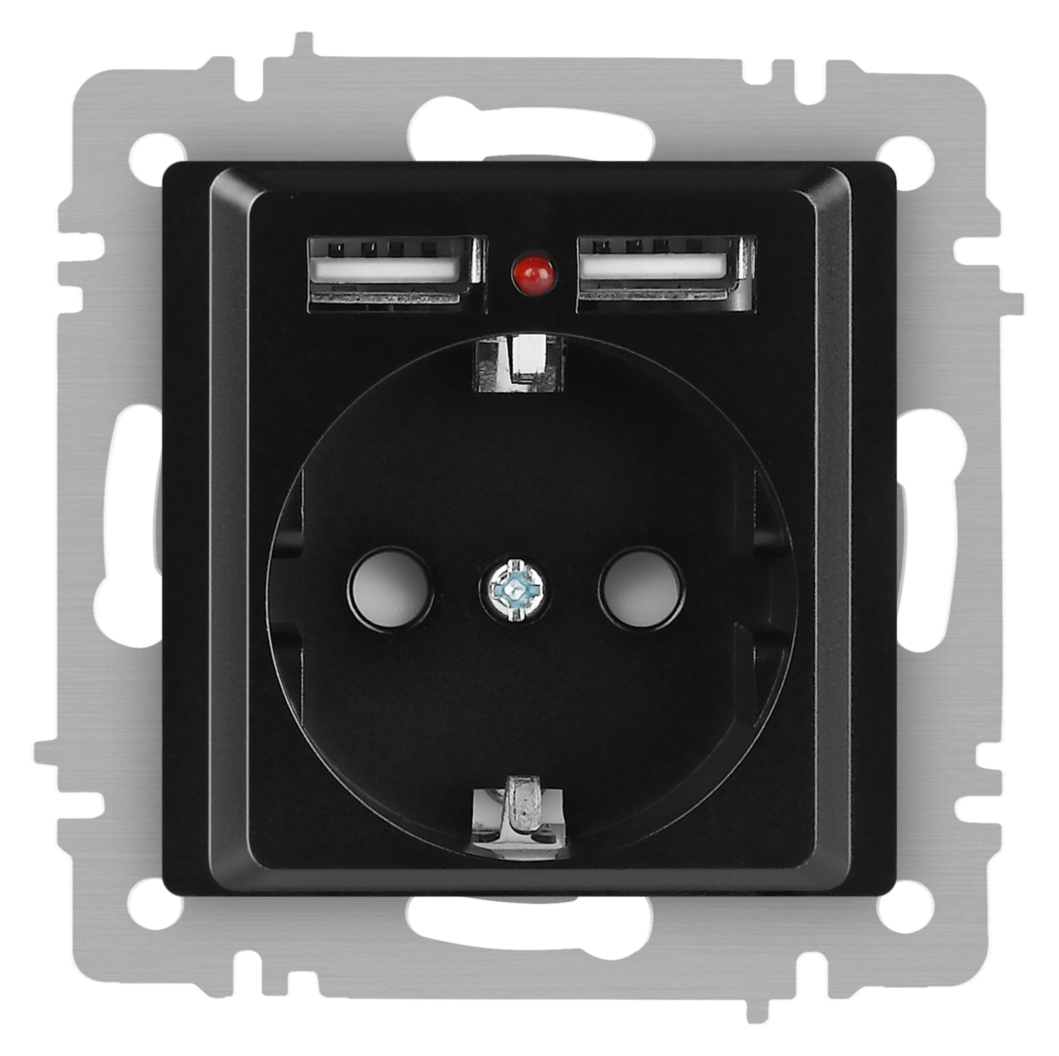 Розетка Intro Accent 6-410-05 с заземлением 2P+E Schuko со шторками 16А-250В + 2хUSB IP20 СУ антрацит фото