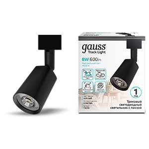 Gauss Светильник трековый цилиндр 8W 600lm 4000K 180-220V IP20 59*164мм черный линза 50º LED 1/50 фото